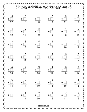 Printable Simple Addition Worksheet #4-5