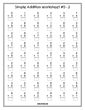 Printable Simple Addition Worksheet #5-2