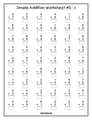 Printable Simple Addition Worksheet #5-3
