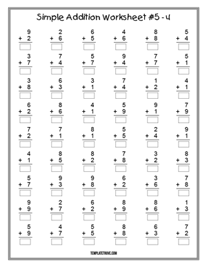 Printable Simple Addition Worksheet #5-4