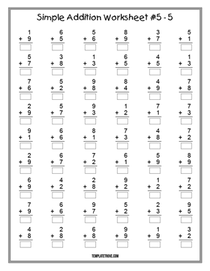 Printable Simple Addition Worksheet #5-5