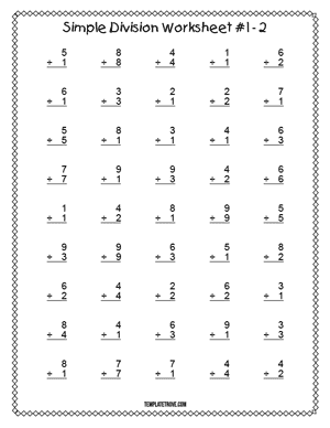 Printable Simple Division Worksheet #1-2