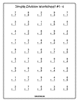 Printable Simple Division Worksheet #1-4