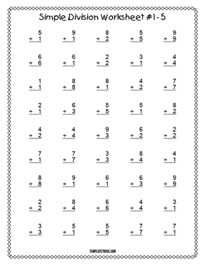 Printable Simple Division Worksheet #1-5