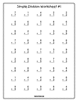 Printable Simple Division Worksheet #1