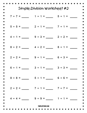 Printable Simple Division Worksheet #2