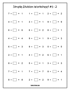 Printable Simple Division Worksheet #3-2