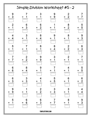 Printable Simple Division Worksheet #5-2