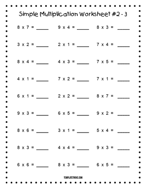 Printable Simple Multiplication Worksheet #2-3