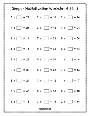 Math Simple Multiplication Worksheets