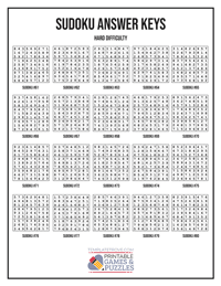 Sudoku Answer Keys 61-80