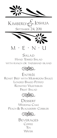 Tea Size Wedding Menu 1