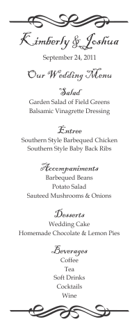 Tea Size Wedding Menu 2