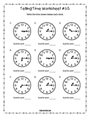 Telling Time Worksheet #3-5
