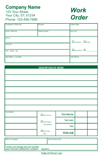 Work Order Form - Green